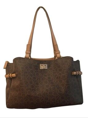 RARE ~ Calvin Klein Classic Sig Monogram Satchel - Multi - Browns - NWOT & HTF